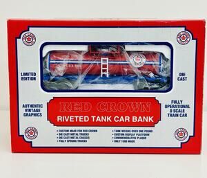 K-Line O Gauge Red Crown Gasoline Vintage Diecast Riveted Tank Car Bank LNIB